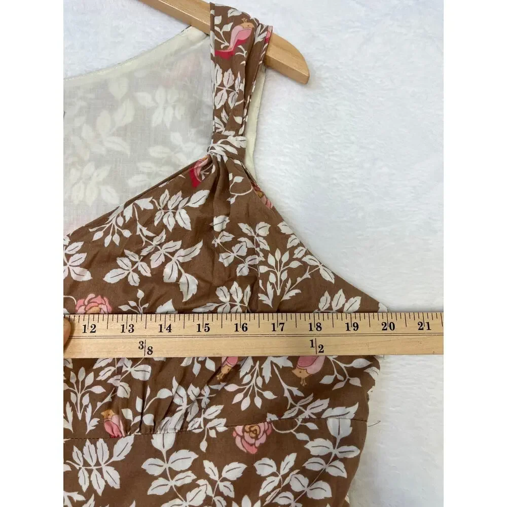 VTG Merona Brown Floral Birds Midi Whimsy Twee Cottage Cotton Dress sz 16 Party - Picture 6 of 10